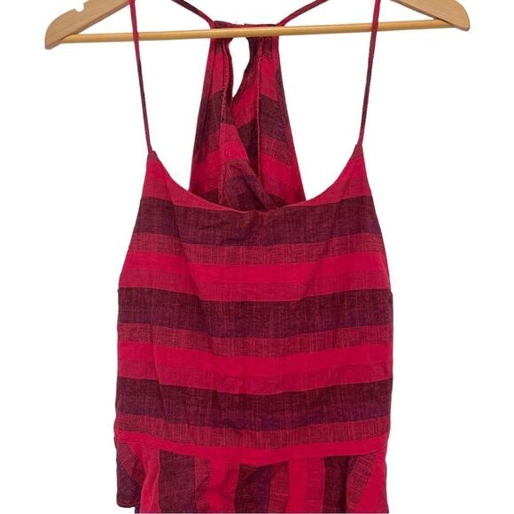 Amadi Anthropologie Striped Romper Linen Purple Pink Ruffle Sleeveless - Picture 4 of 9